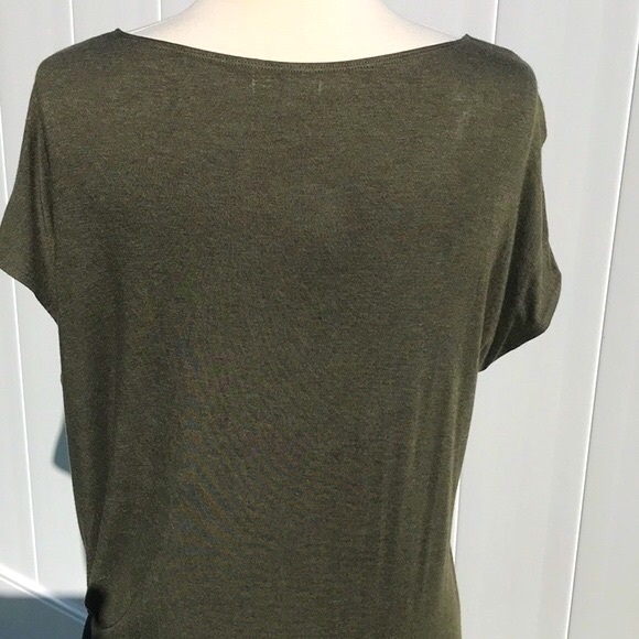 Max Studio Olive Green Couper Cut Cap Sleeve Knotted T Shirt Size Medium - Picture 7 of 16